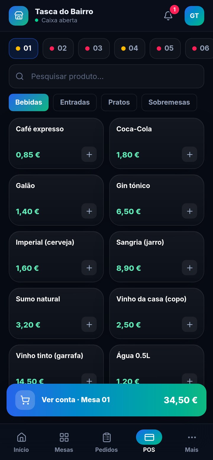 App NexaFood — POS no telemóvel